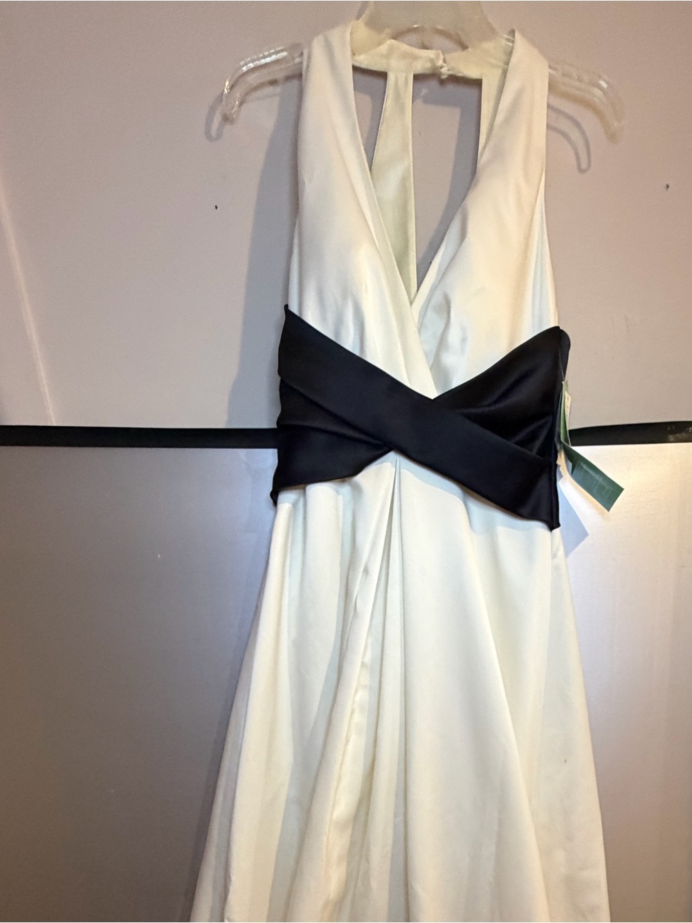 Nicole Miller Ivory Maxi Dress with Black Waist Sash